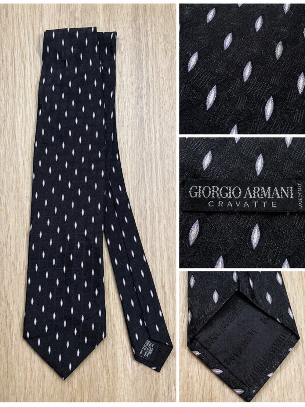Giorgio Armani Silk Tie Black Geometric Pattern Made in Italy Luxury Designer